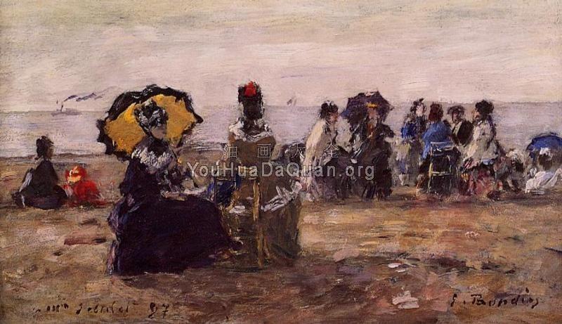 Beach Scene, the Yellow Parasol - 尤金·布丹